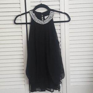 Adiva Black Flowing Chiffon Top Pearl Neckline S